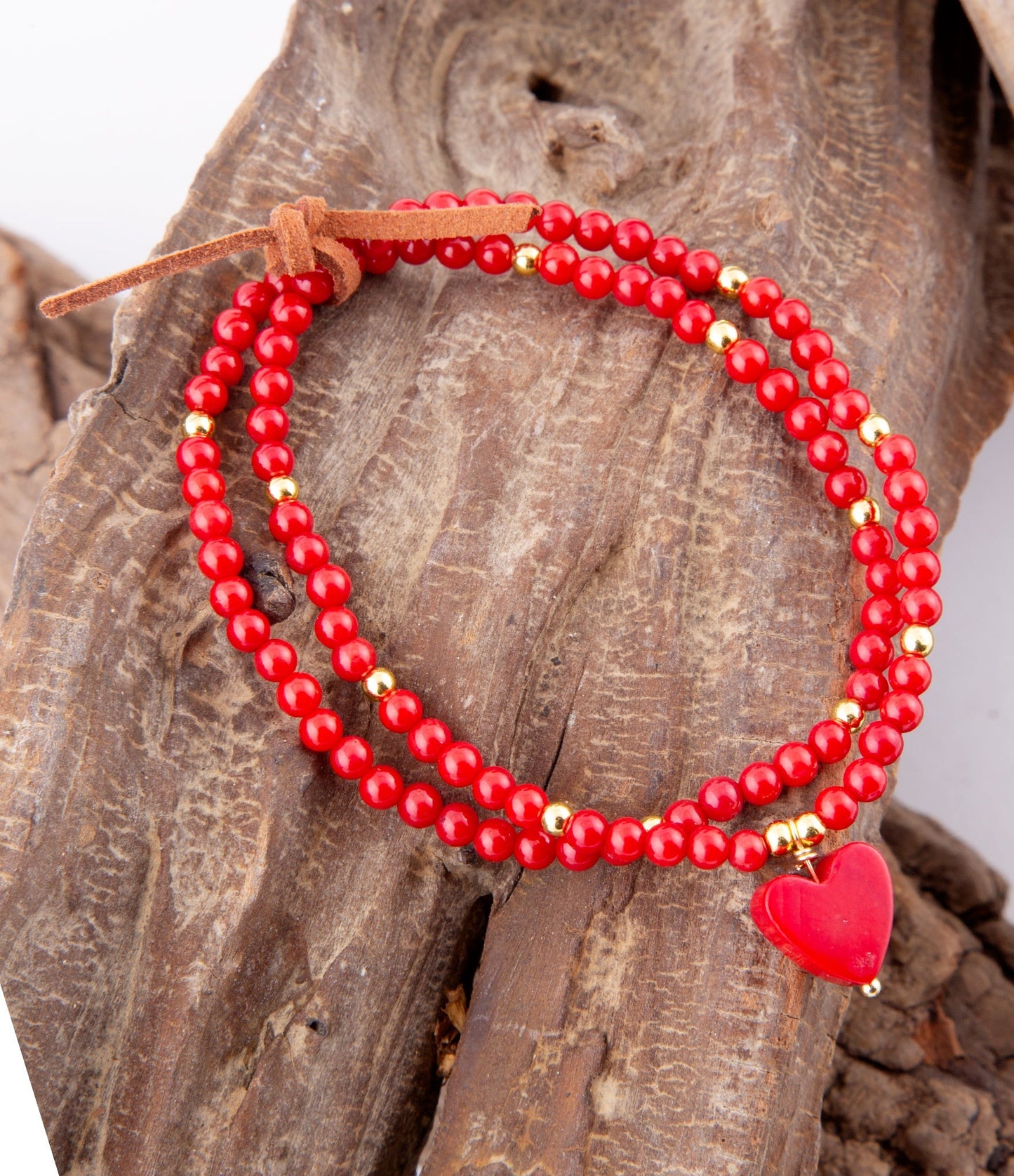 Ensemble de bracelets extensibles dorés corail rouge Hart