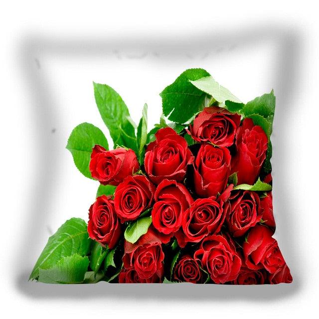 Red Flower Cushion Pillow Covers Love Pillow Covers Decorative Linen Square Couple Cushion Cases Home Decor Polyester Throw Pillow Case Super Soft Short Plush Cushion Cover Festive Home Decorative Cushions 45X45CM