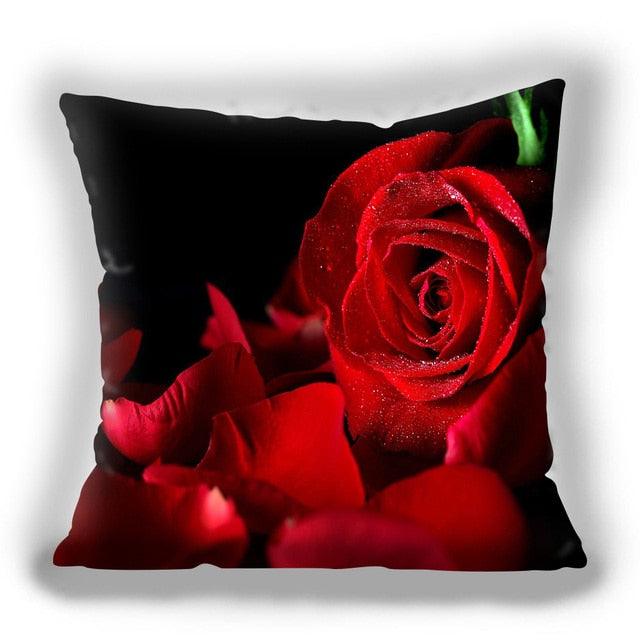 Red Flower Cushion Pillow Covers Love Pillow Covers Decorative Linen Square Couple Cushion Cases Home Decor Polyester Throw Pillow Case Super Soft Short Plush Cushion Cover Festive Home Decorative Cushions 45X45CM