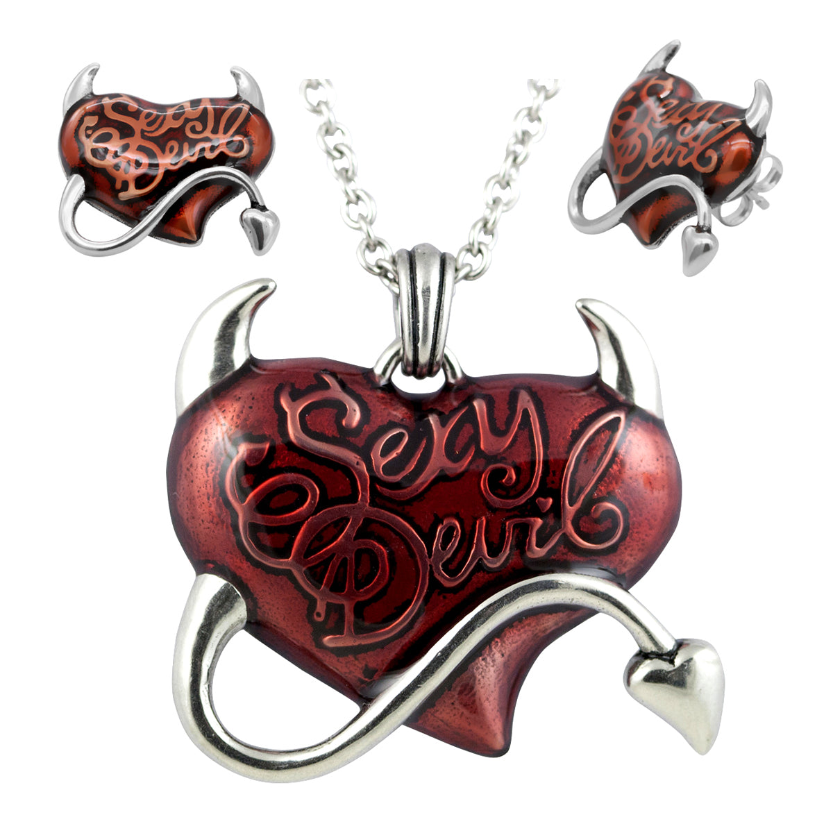 Ensemble Collier Et Boucles D'oreilles Cœur Rouge Bijoux Romantiques
