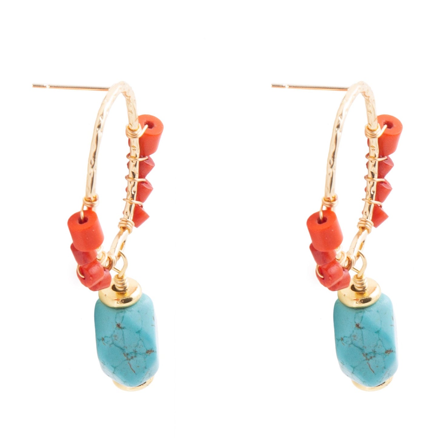 Boucles d'oreilles clous Red River en turquoise et corail