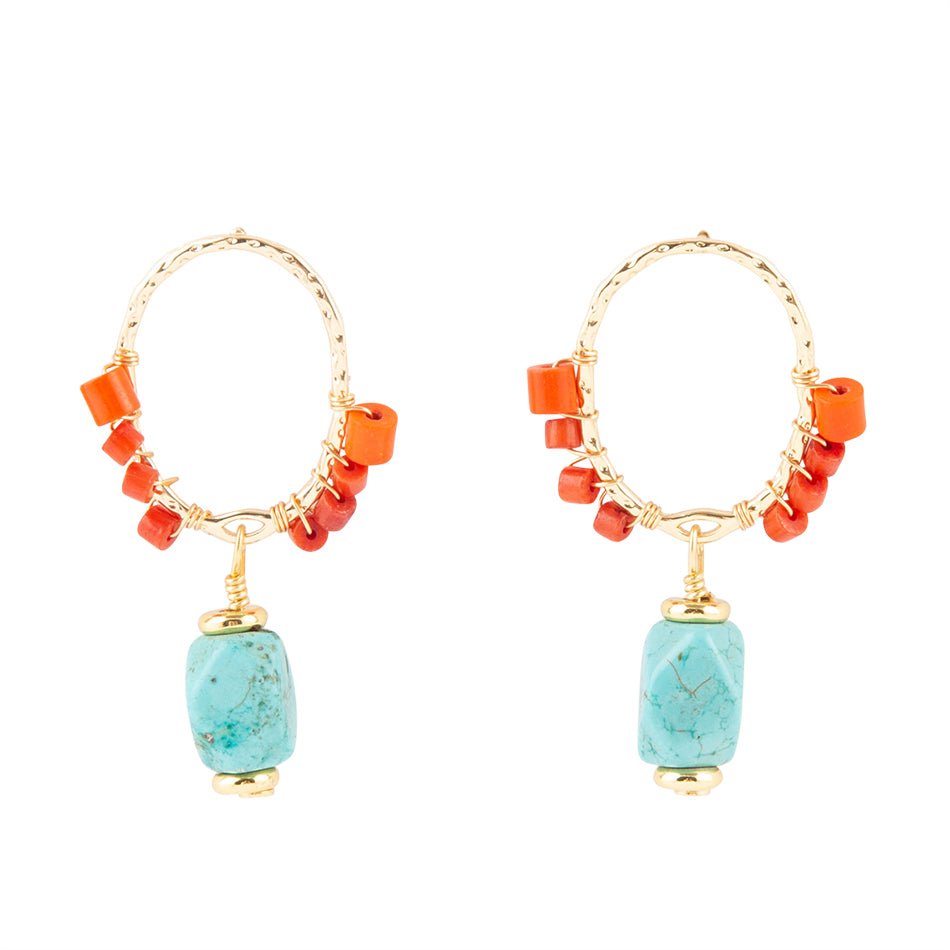 Boucles d'oreilles clous Red River en turquoise et corail