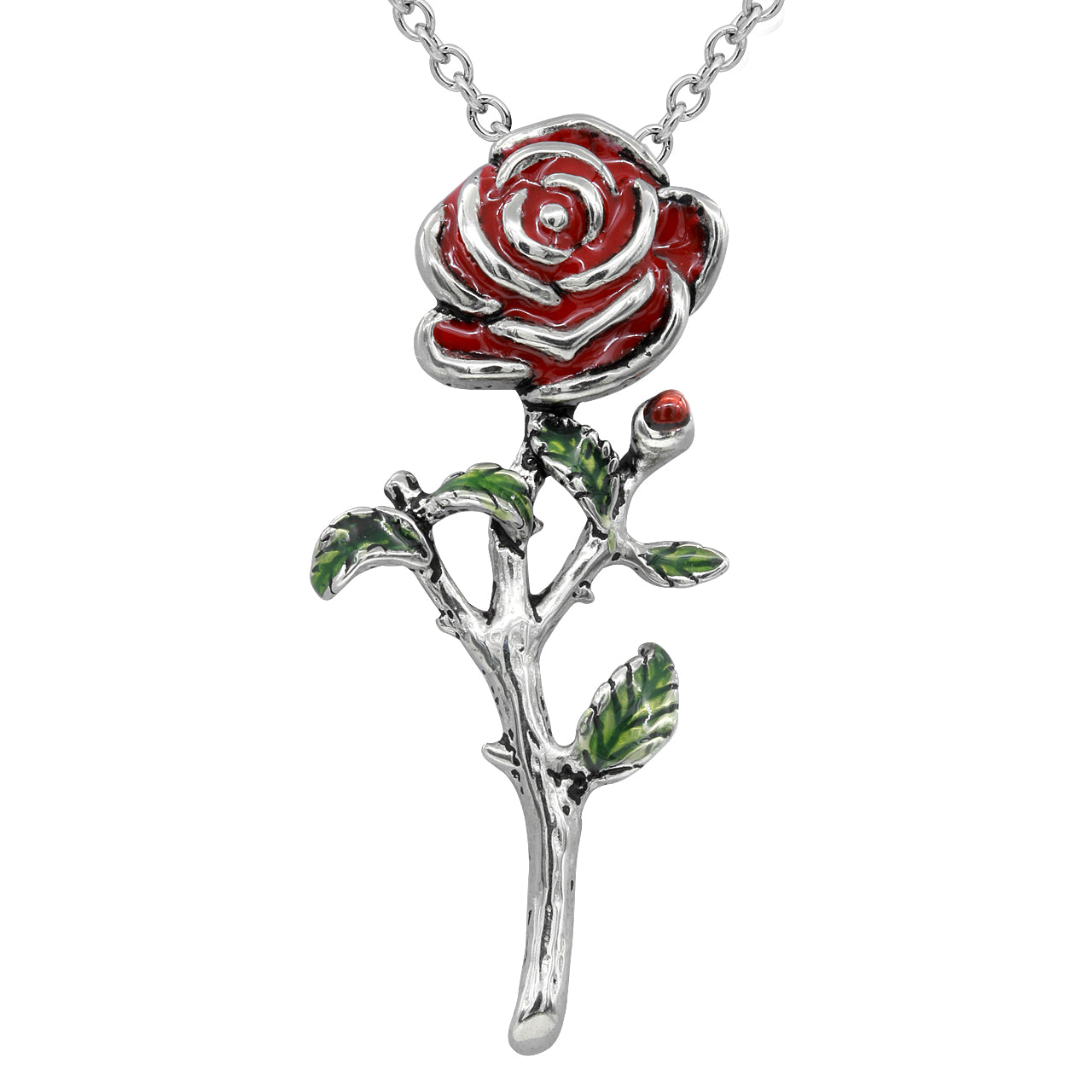 Rote Rose Anhänger Halskette Versilbert Romantisches Geschenk