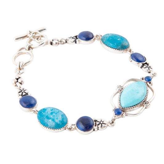 Königsblauer Türkis- und Apatit-Armband aus Sterlingsilber