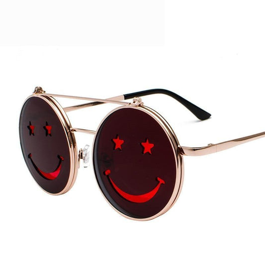 Retro Stylish Fashionable Sunglasses Smiley Face Shaped Round Frame Sunglasses For Ladies Cool Fashion Sunglasses For Men Unisex Summer Outdoor Vintage Sunglasses