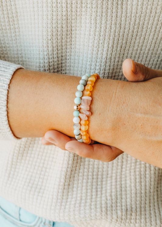 Rohhonig Baltischer Bernstein + Roher Rosenquarz || Erwachsenenarmband