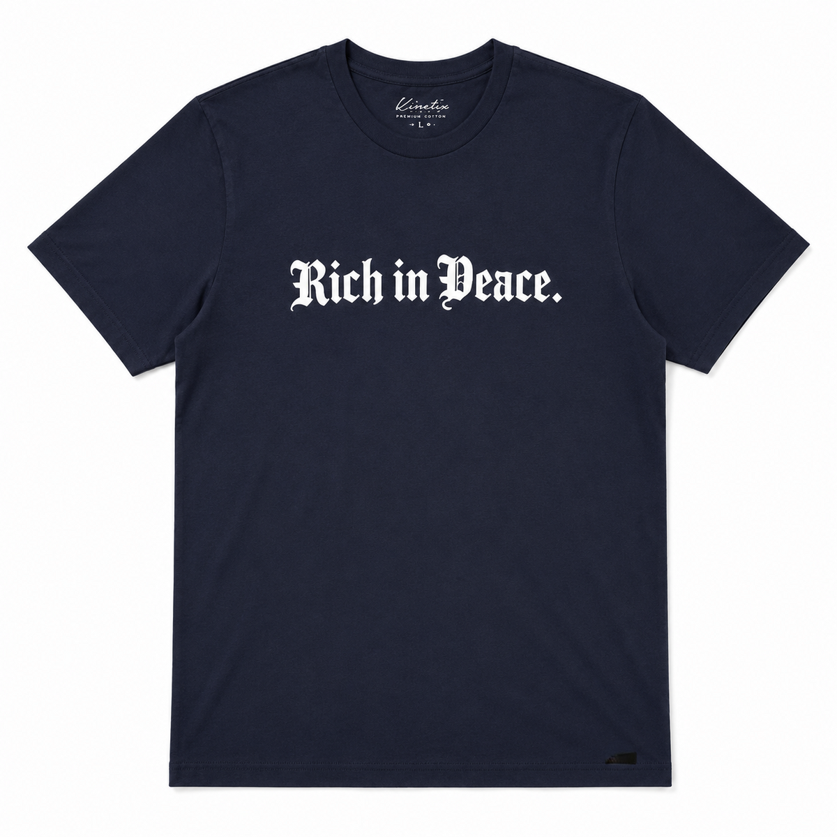 Rich in Peace Organic Tee (White with Navy print)