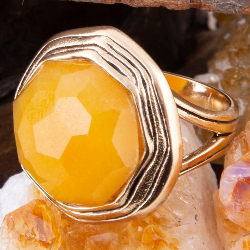 River Rocks Gelbquarz goldener Statement-Ring