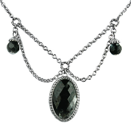 Rokoko-Halskette mit schwarzem Edelsteinanhänger und Vintage-Silberkette
