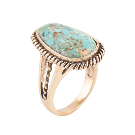 Blauer Türkisring mit Seilmotiv in Gold