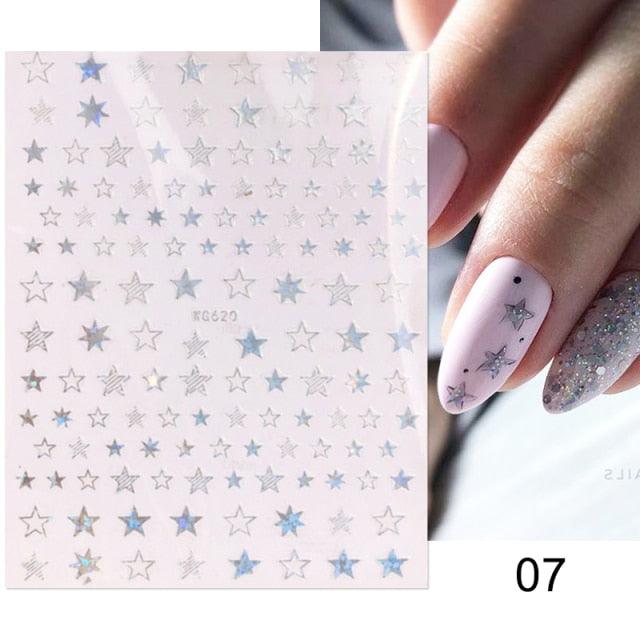 Rose Gold Star 3D Nail Stickers Silver Black White Star Heart Transfer Stickers for Nails DIY Decals Manicures Decoration Tips Nail Art Decals Water Transfer Nail Decals Sticker For Pretty Girl Self-Adhesive Nail Decals Designer Nail Stickers for Acrylic