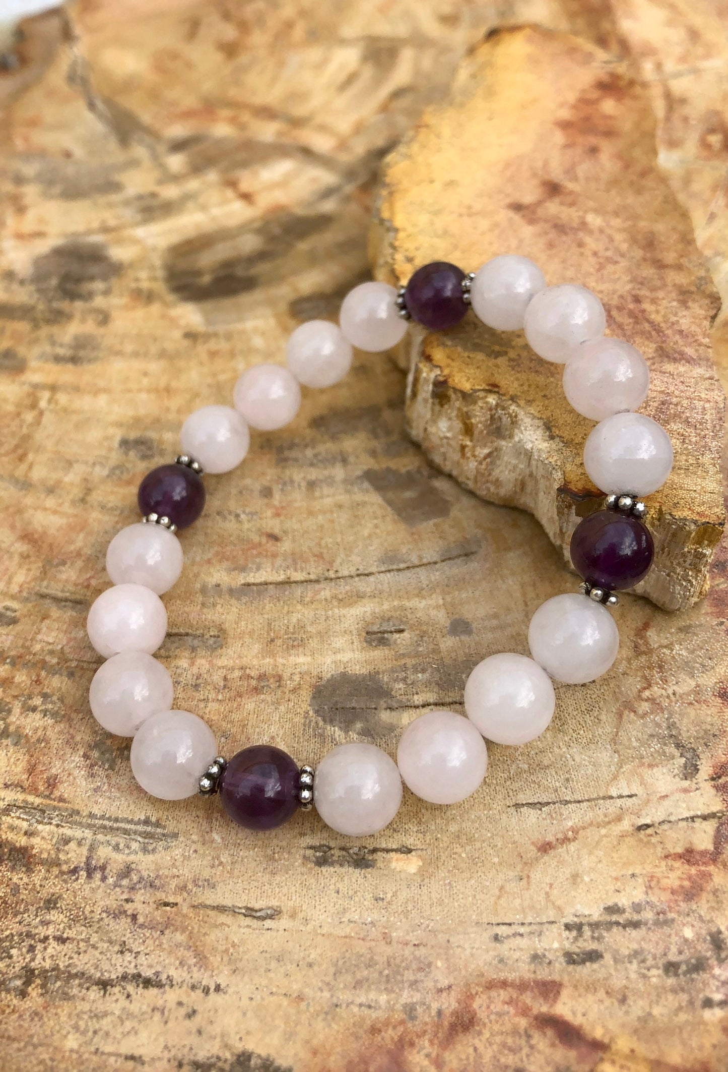 Rosenquarz Amethyst Perlen-Stretcharmband Heilstein