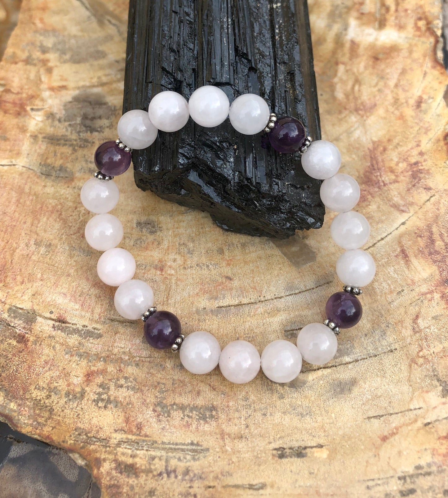 Rosenquarz Amethyst Perlen-Stretcharmband Heilstein