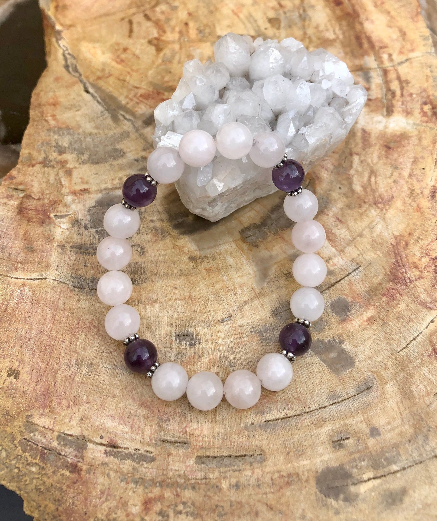 Rosenquarz Amethyst Perlen-Stretcharmband Heilstein