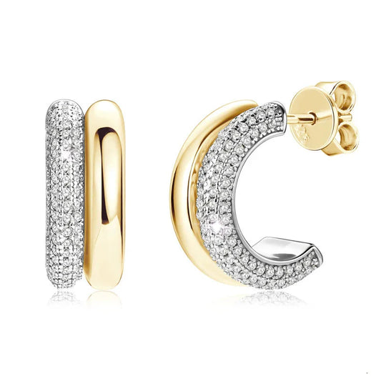 Round Cut Moissanite C-Shaped Stud Earrings 925 Sterling Silver For Women