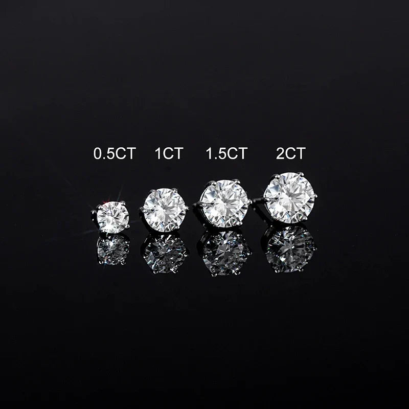 Boucles d'oreilles clous en moissanite ronde 1 à 4 carats couleur D VVS1 3EX plaqué platine 925