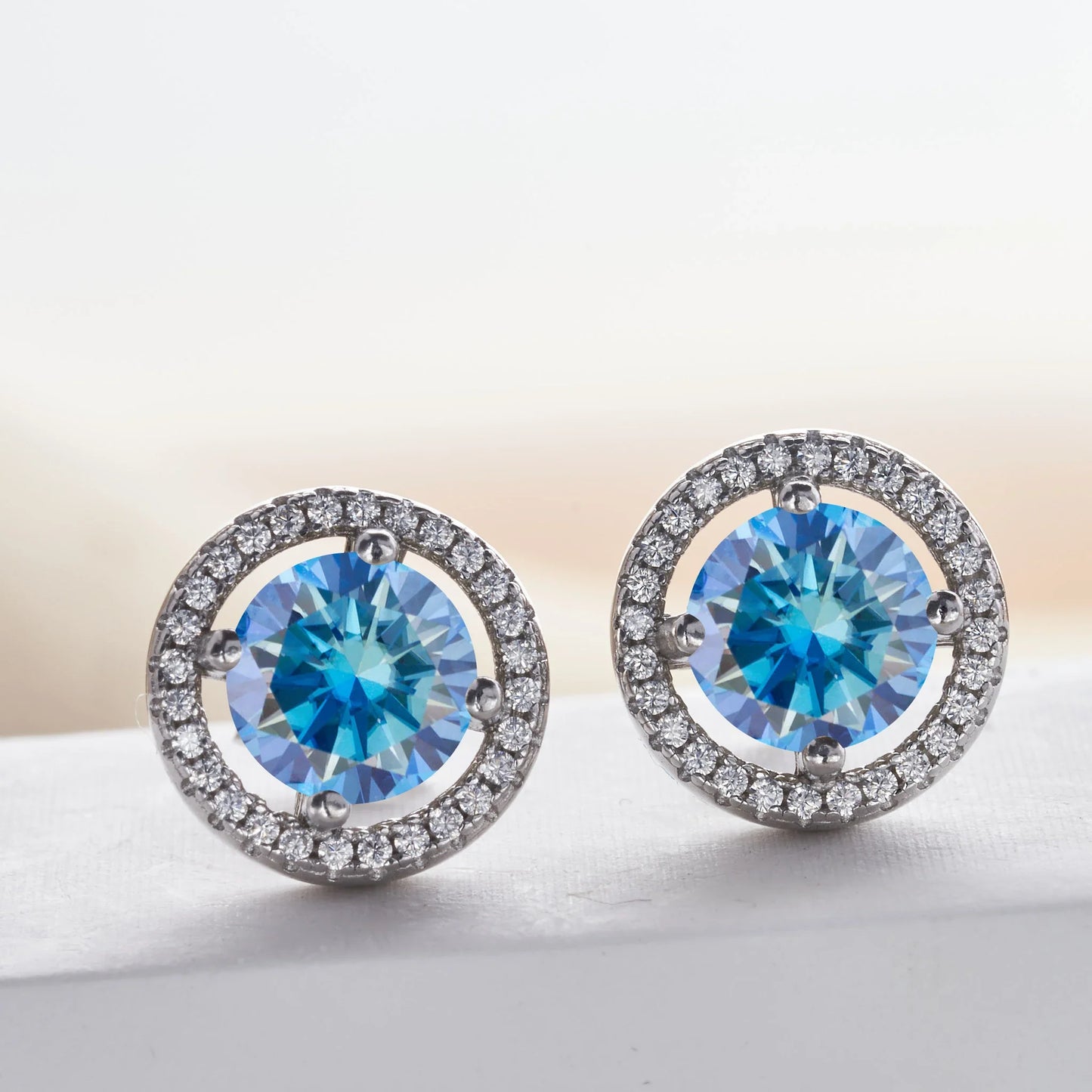 Königsblaue Moissanit Ohrstecker 2ct Gesamt D VVS 925 Sterling Silber