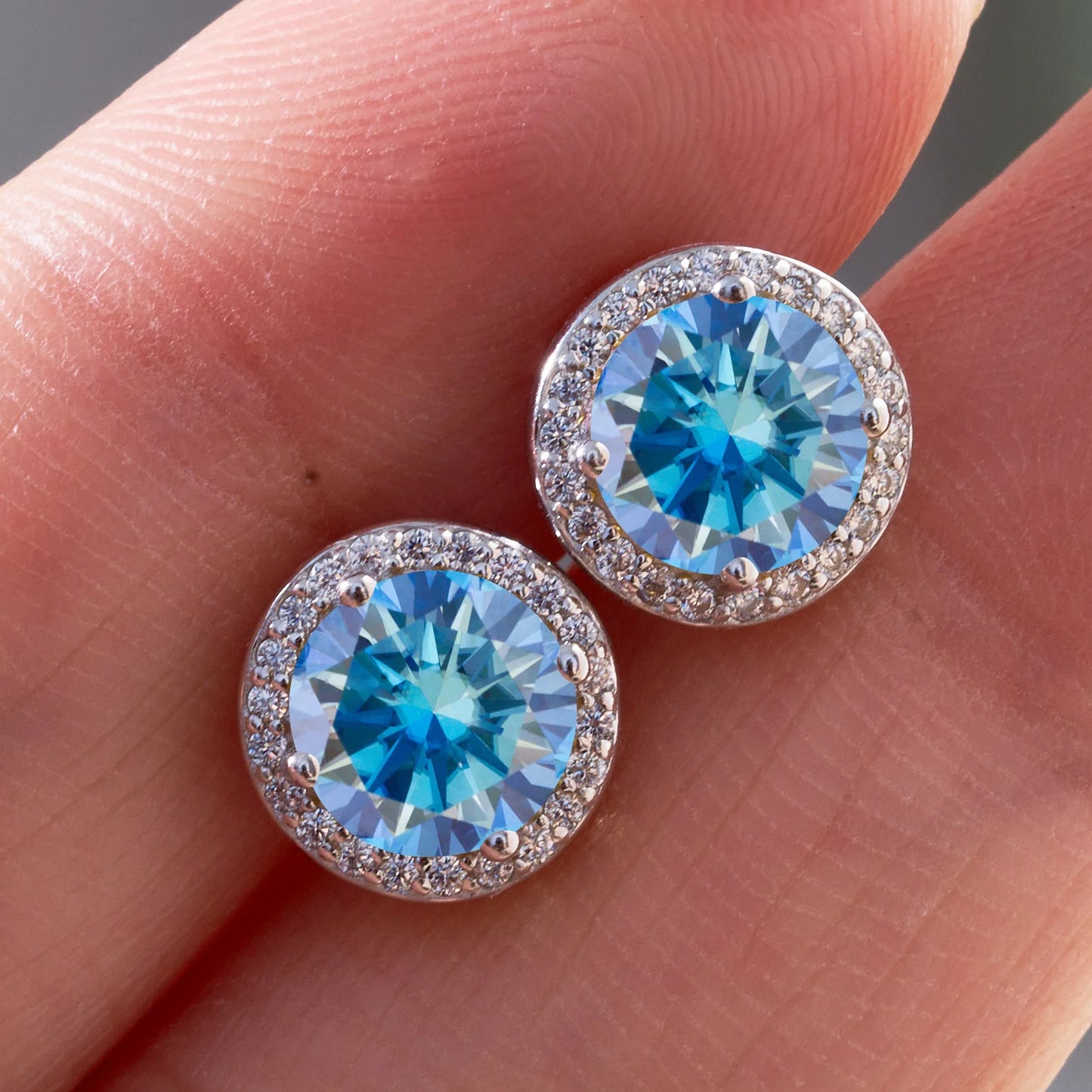 Königsblaue Moissanit Ohrstecker 2ct Gesamt D VVS 925 Sterling Silber