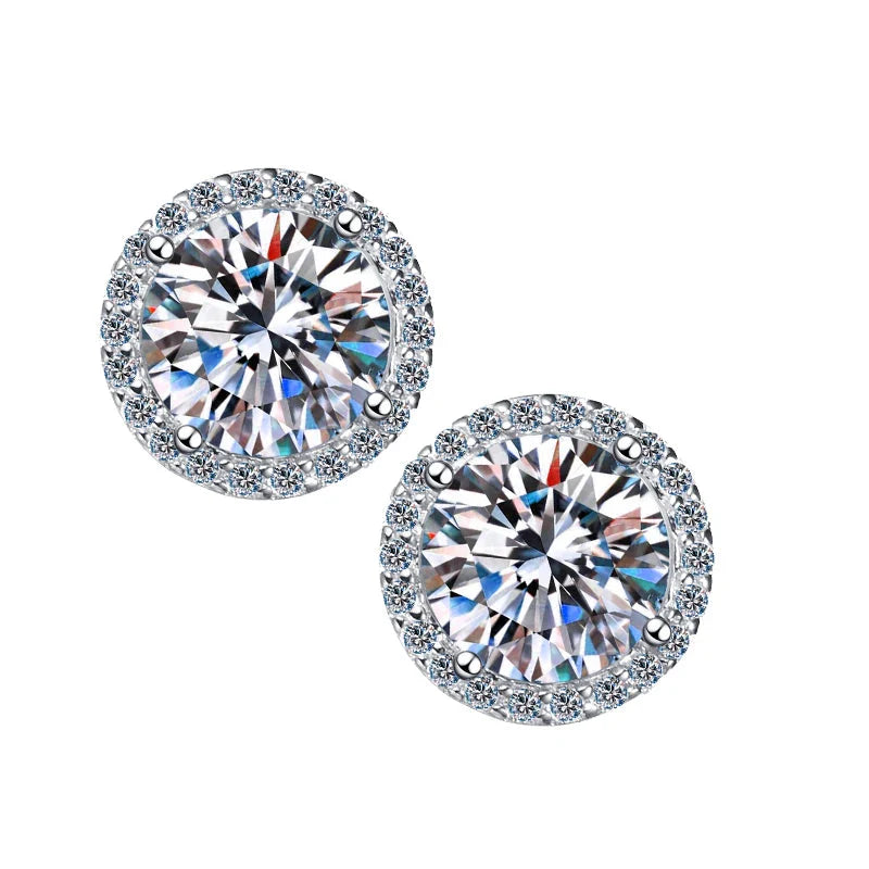 S925 Sterling Silver 2ct Round Moissanite Stud Earrings 50pt Bridal Gift