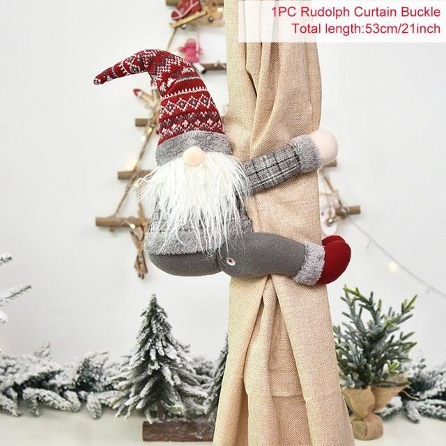 Santa Claus Elk Christmas Curtain Decor Merry Christmas Decor For Home Christmas Ornaments Gift Curtain Tieback Santa Curtain Buckle Tieback Curtain Holder Fastener Doll Wine Bottle Topper for Home Window Decorations