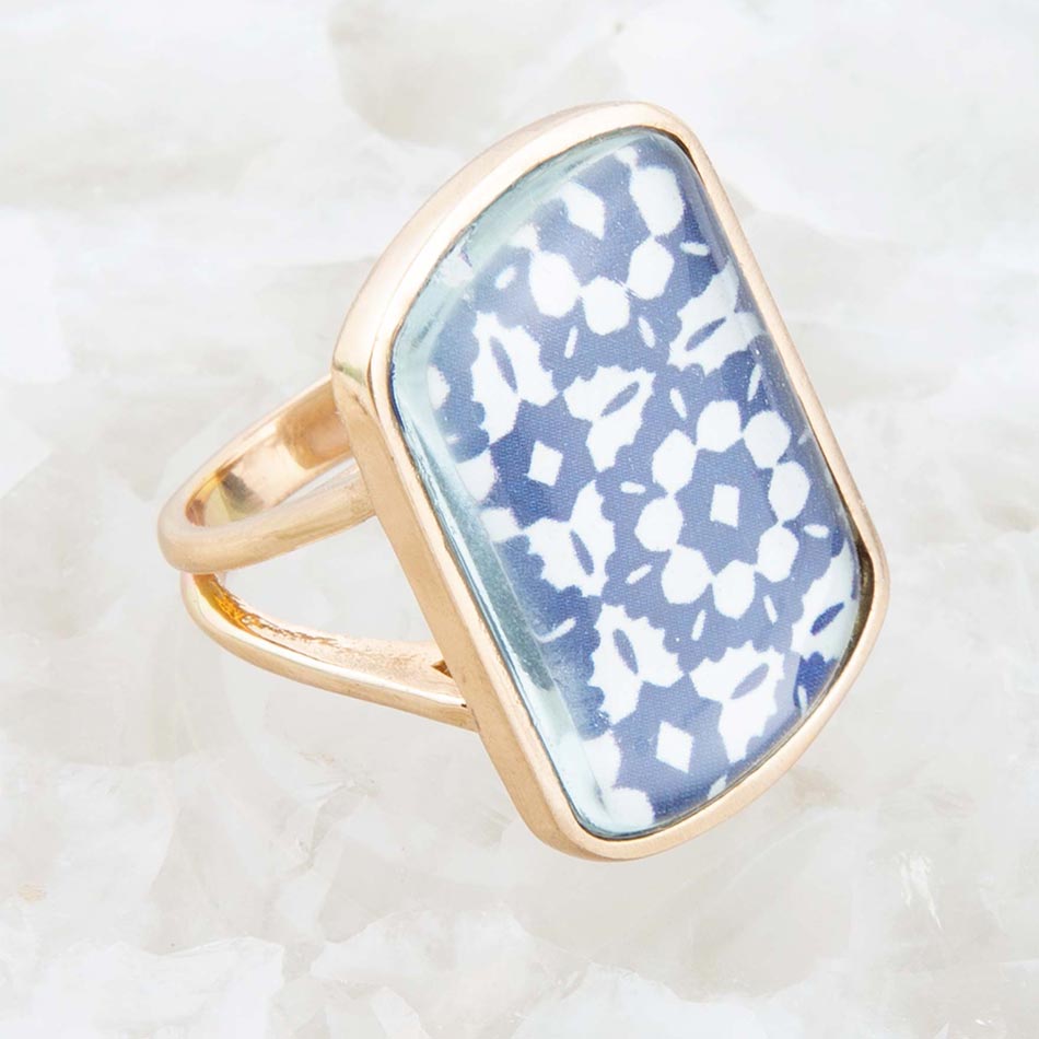 Santorini Kobaltblau und Weiß goldener Ring