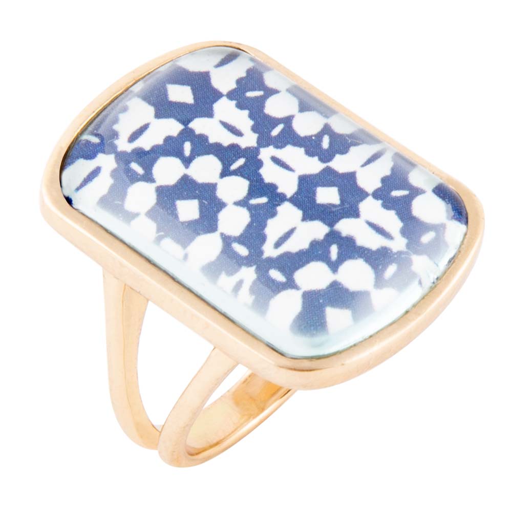 Santorini Kobaltblau und Weiß goldener Ring