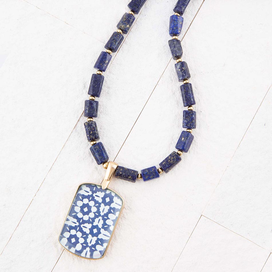 Santorini Kobaltblau Lapislazuli Goldkette