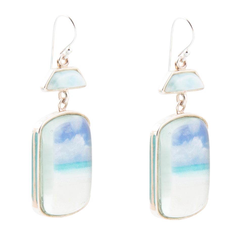 Boucles d'oreilles pendantes en larimar bleu de plage pittoresque et argent sterling