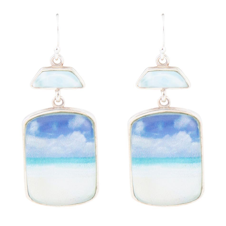 Boucles d'oreilles pendantes en larimar bleu de plage pittoresque et argent sterling