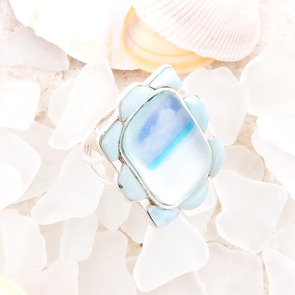 Bague Larimar Bleu Plage Pittoresque en Argent Sterling