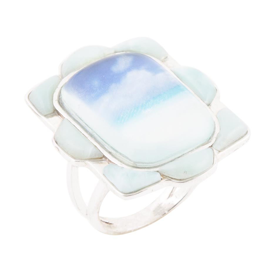 Bague Larimar Bleu Plage Pittoresque en Argent Sterling