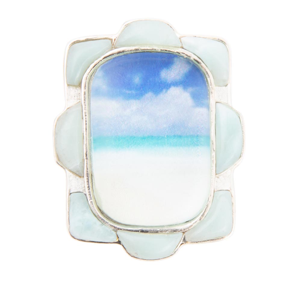 Bague Larimar Bleu Plage Pittoresque en Argent Sterling