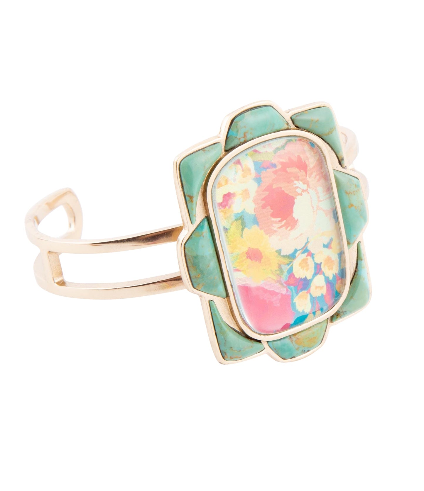 Malerisches Armband mit Blumenmuster in Blau, Türkis und Gold