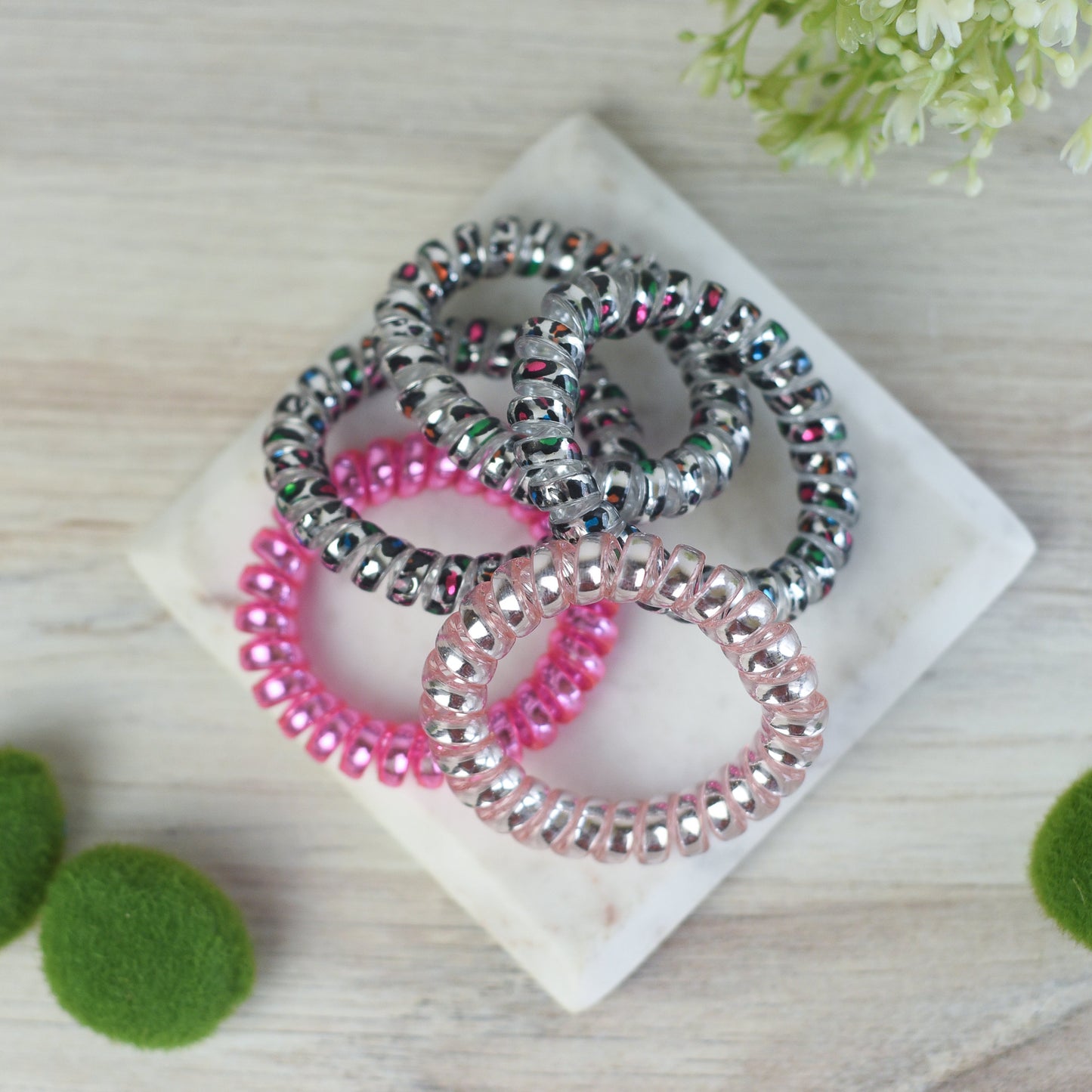 Großes Lauren Lane Haargummi-Set in Pink Leopard