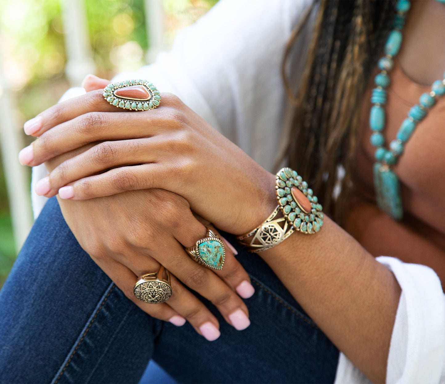 Bracelet manchette Sedona bleu turquoise et doré