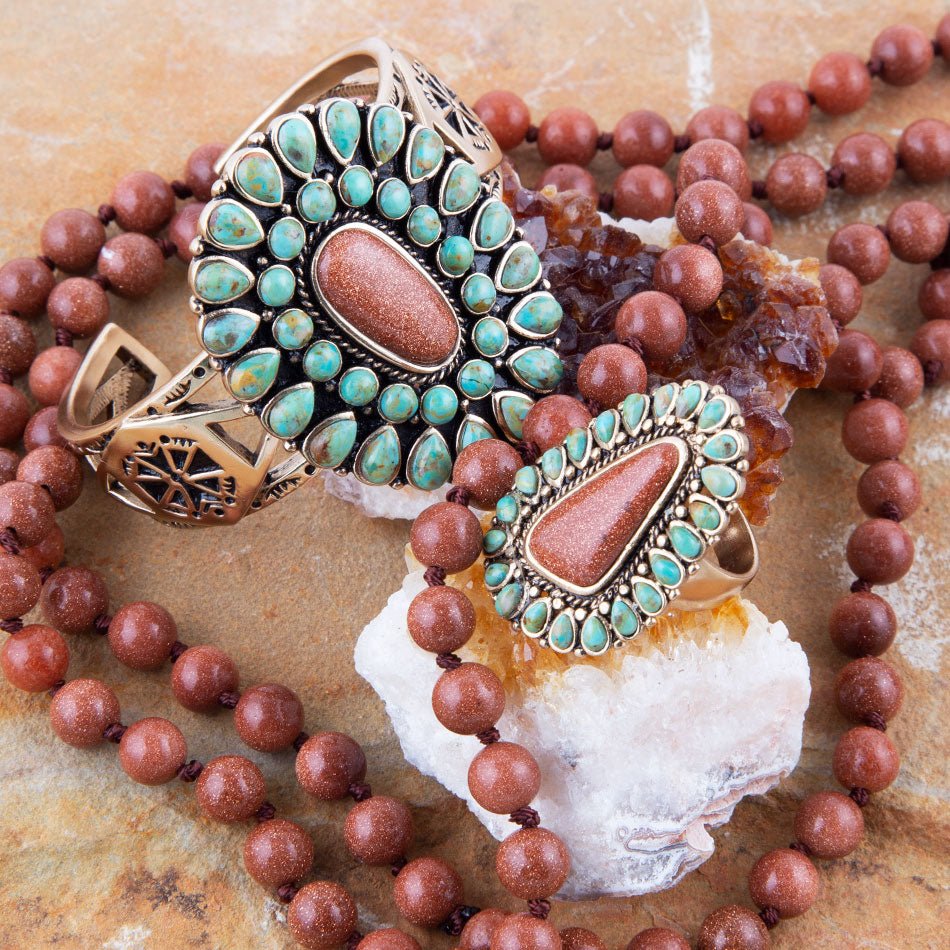 Bracelet manchette Sedona bleu turquoise et doré
