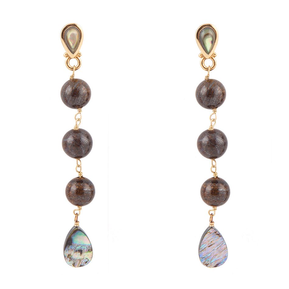 Sepia Seeblau Abalone Ohrringe mit Gold-Tropfen