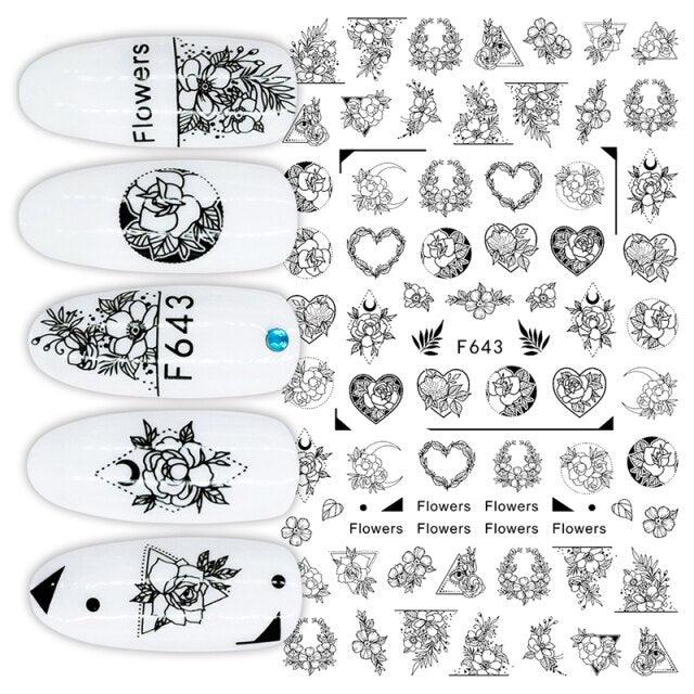 Sexy Lady Pattern 3D Nail Stickers Character Image Decals Slider Valentine Black White Nail Art Decoration Strip Line Nail Decal Self-Adhesive 3D Wave Design Decoration for Women Girls Art Stickers Decal Decoration Metallic Curve Strip Line Nail