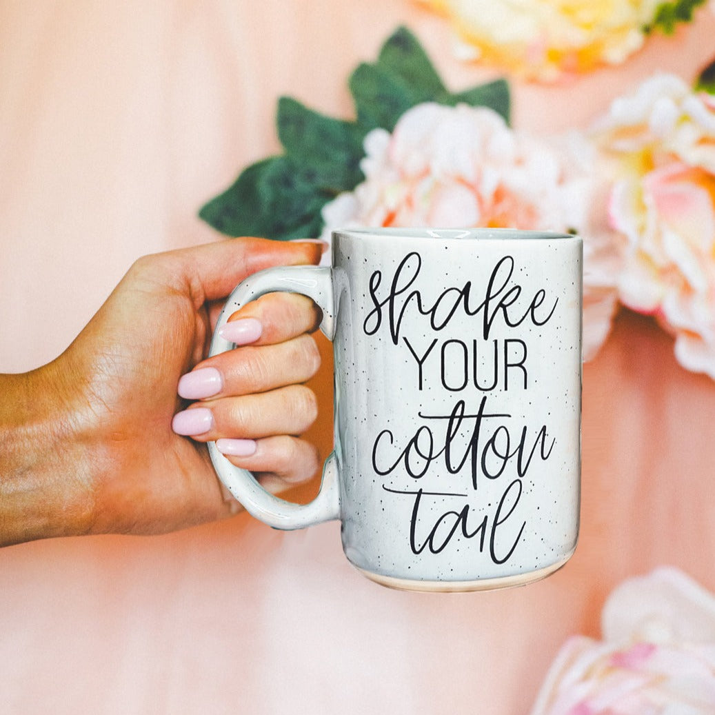 Shake Your Cotton Tail 16oz Ceramic Easter Coffee Mug Pastel Pink Blue
