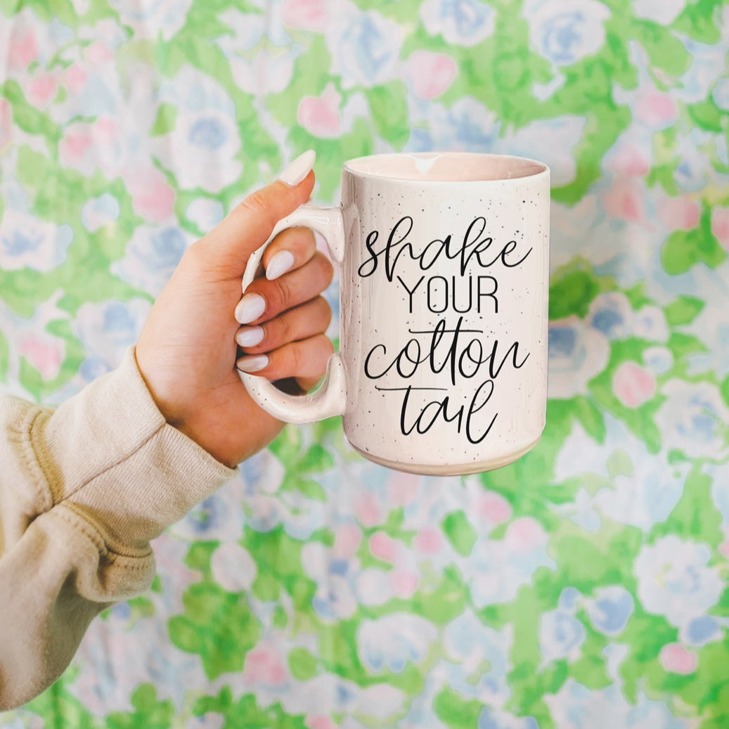 Mug à café de Pâques en céramique de 47 cl - Rose pastel et bleu - Motif lapin