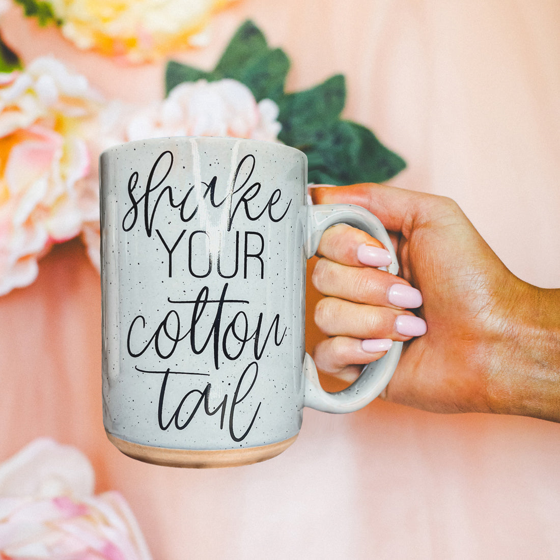 Mug à café de Pâques en céramique de 47 cl - Rose pastel et bleu - Motif lapin