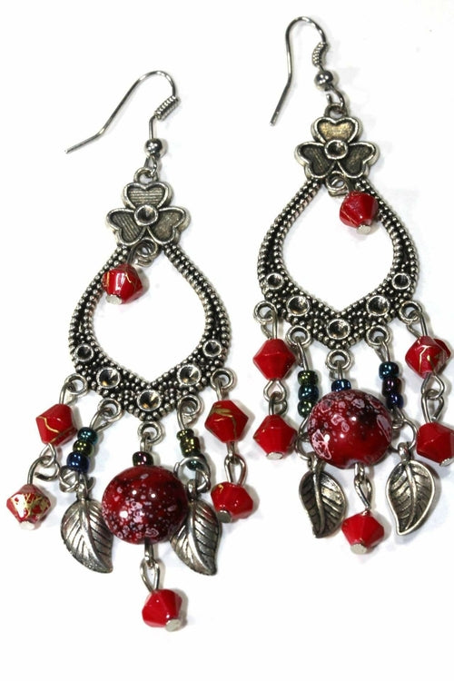 Shamrock gemas marmoladas rojas, pendientes colgantes, hoja bohemia