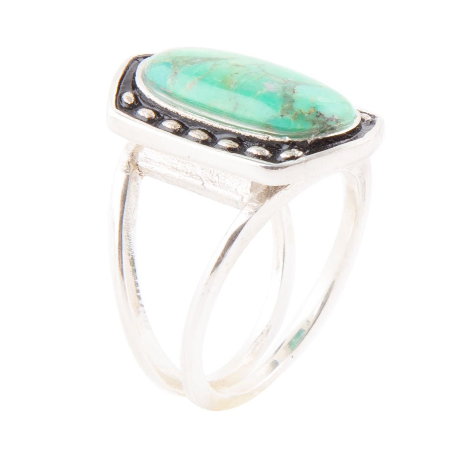 Bague en turquoise vert anis sertie d'argent sterling