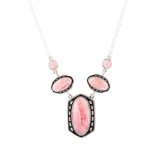 Halskette mit geschütztem rosa Rhodonit und Sterlingsilber