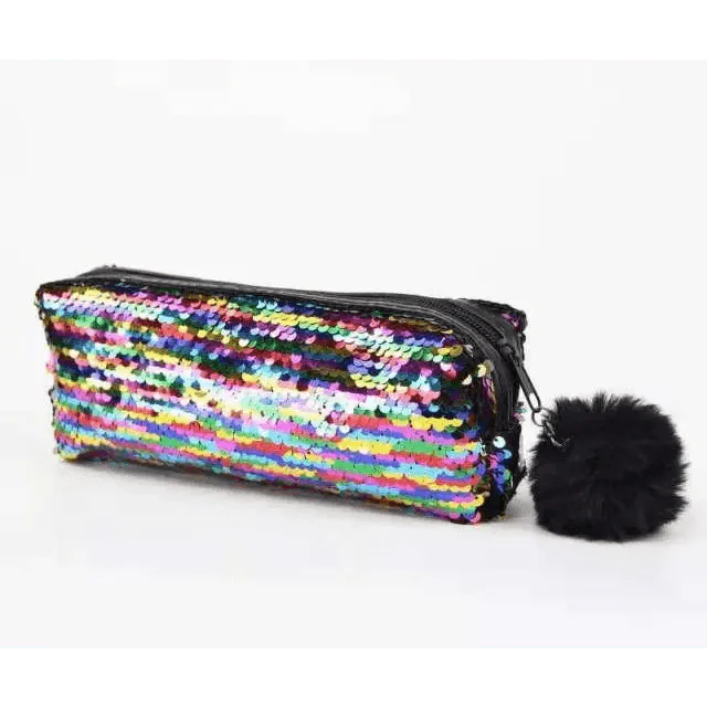Shiny Reversible Girls Pencil Case Glitter Design Double Color Zipper Make Up Bag Stationery Case For Students