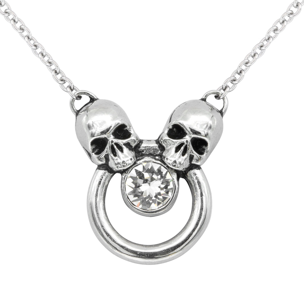 Siamese Skull Crystal Necklace Gothic Pendant Chain