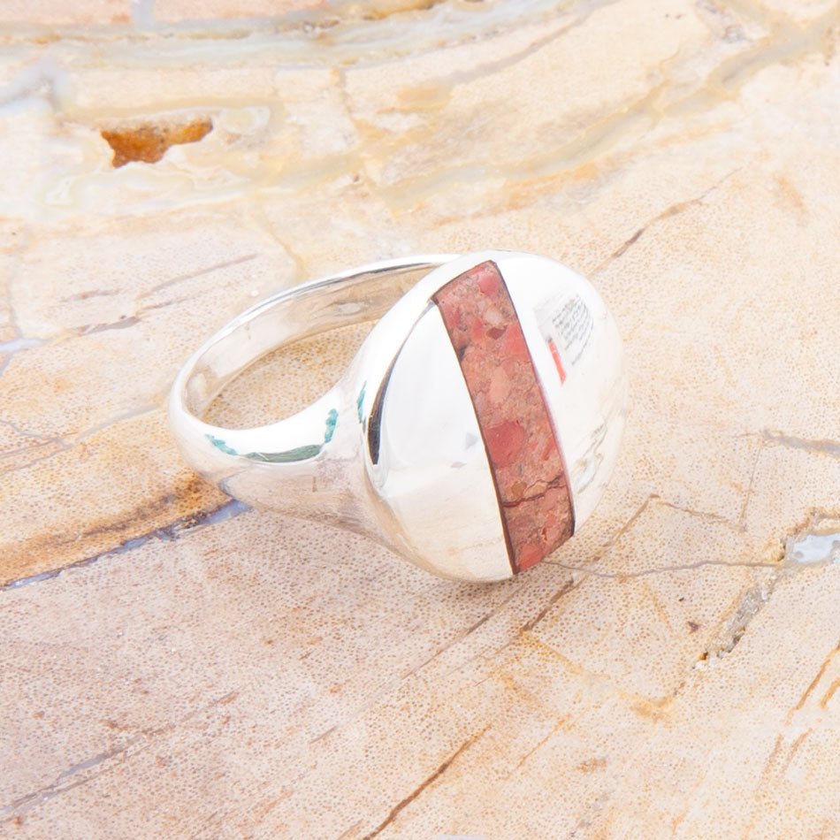 Bague Cercle Corail Éponge Orange Sigillée et Argent Sterling