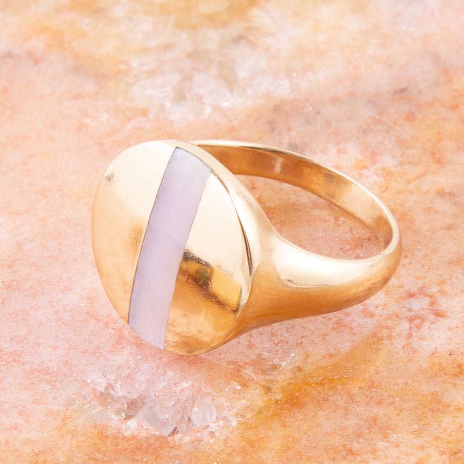 Signetring Pink Opal und Bronze Kreisring