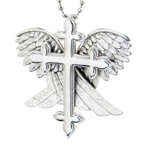 Collier pendentif Croix en argent avec ailes d'ange pour femme