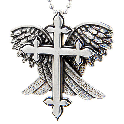 Collier pendentif Croix en argent avec ailes d'ange pour femme